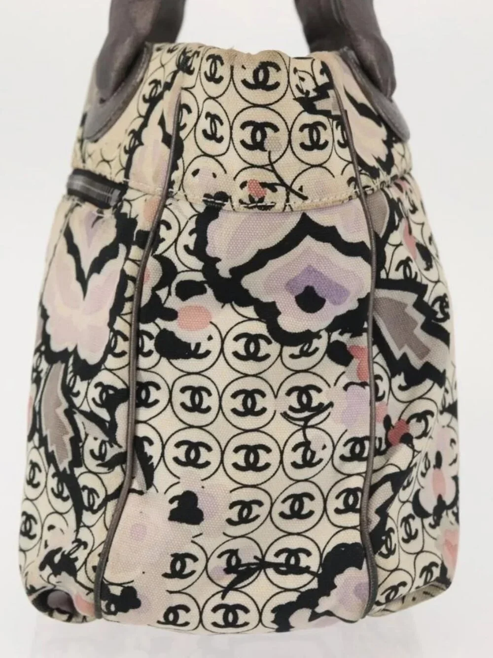 CHANEL Tote Bag Canvas Multicolor Silver CC Auth 142753